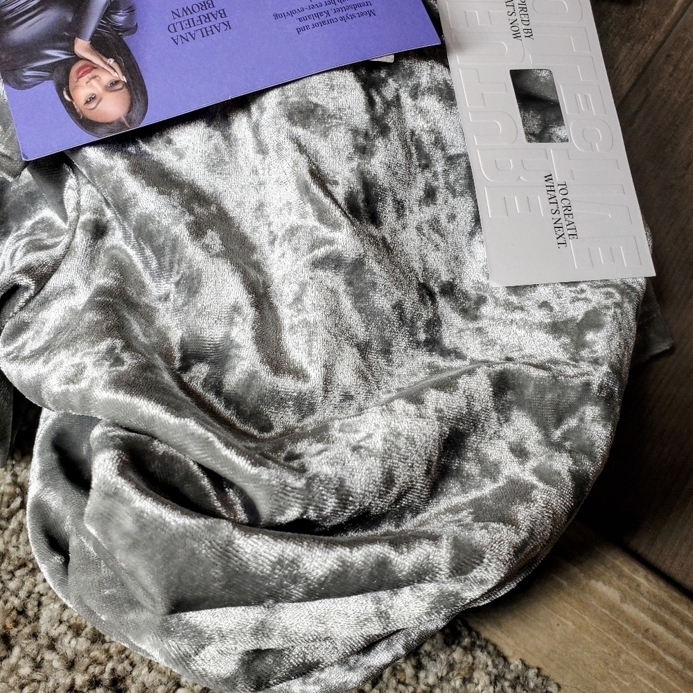 Nwt Future Collective Silver Ruched Long Sleeve Crushed Velvet Dress Size Xxs — image 8 of 8